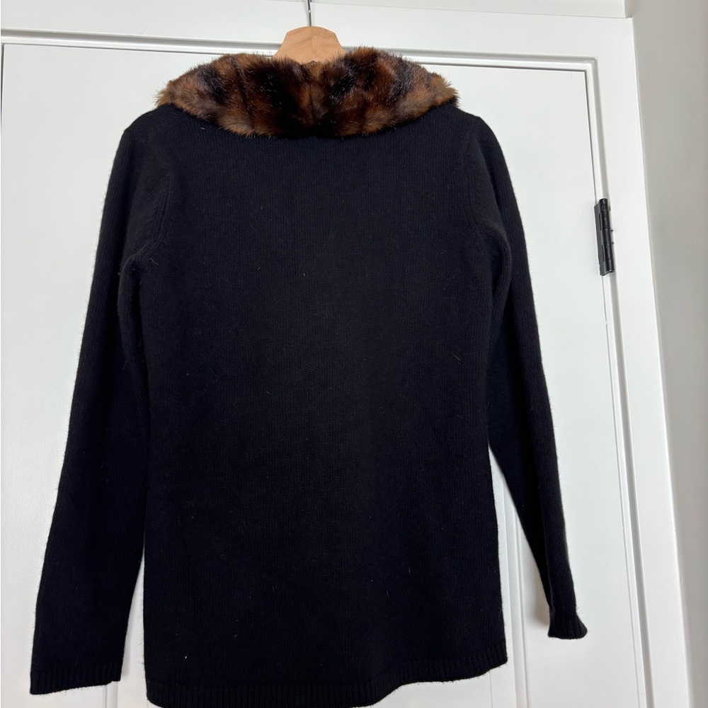 Vintage Ralph Lauren Black Wool Cashmere Angora Faux Fur Collar Cardigan SP - Picture 3 of 7